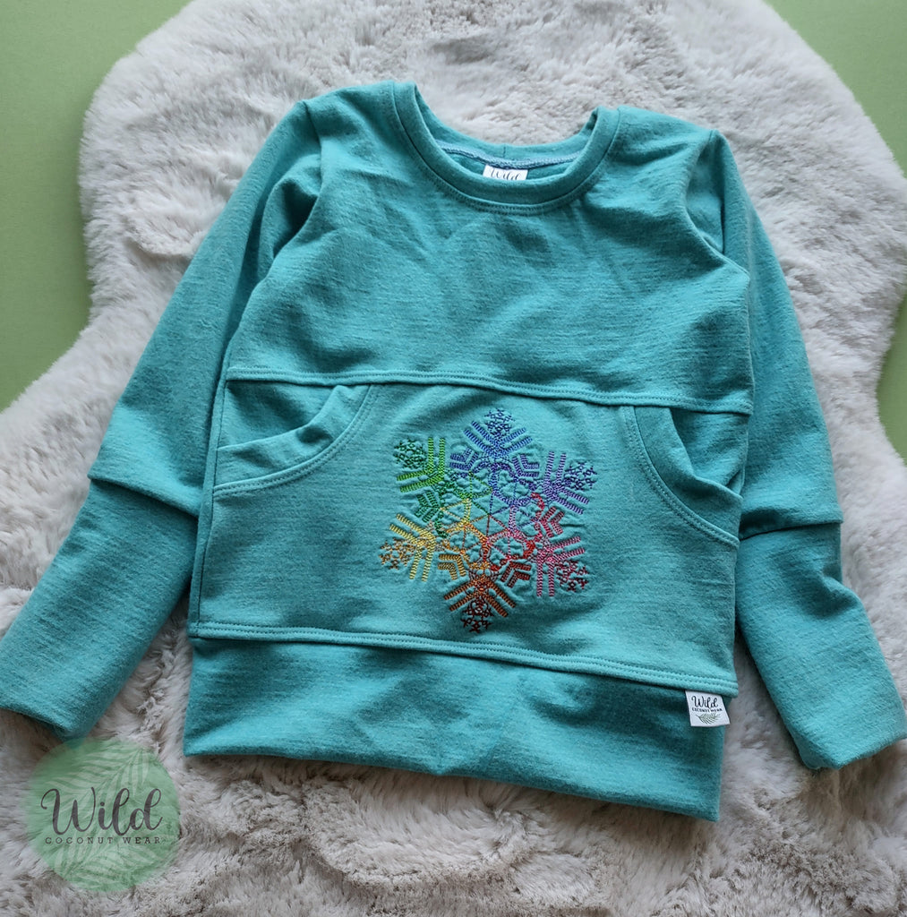Wool JERSEY Snowflake Pullover- Size 12m- 3 Grow With Me
