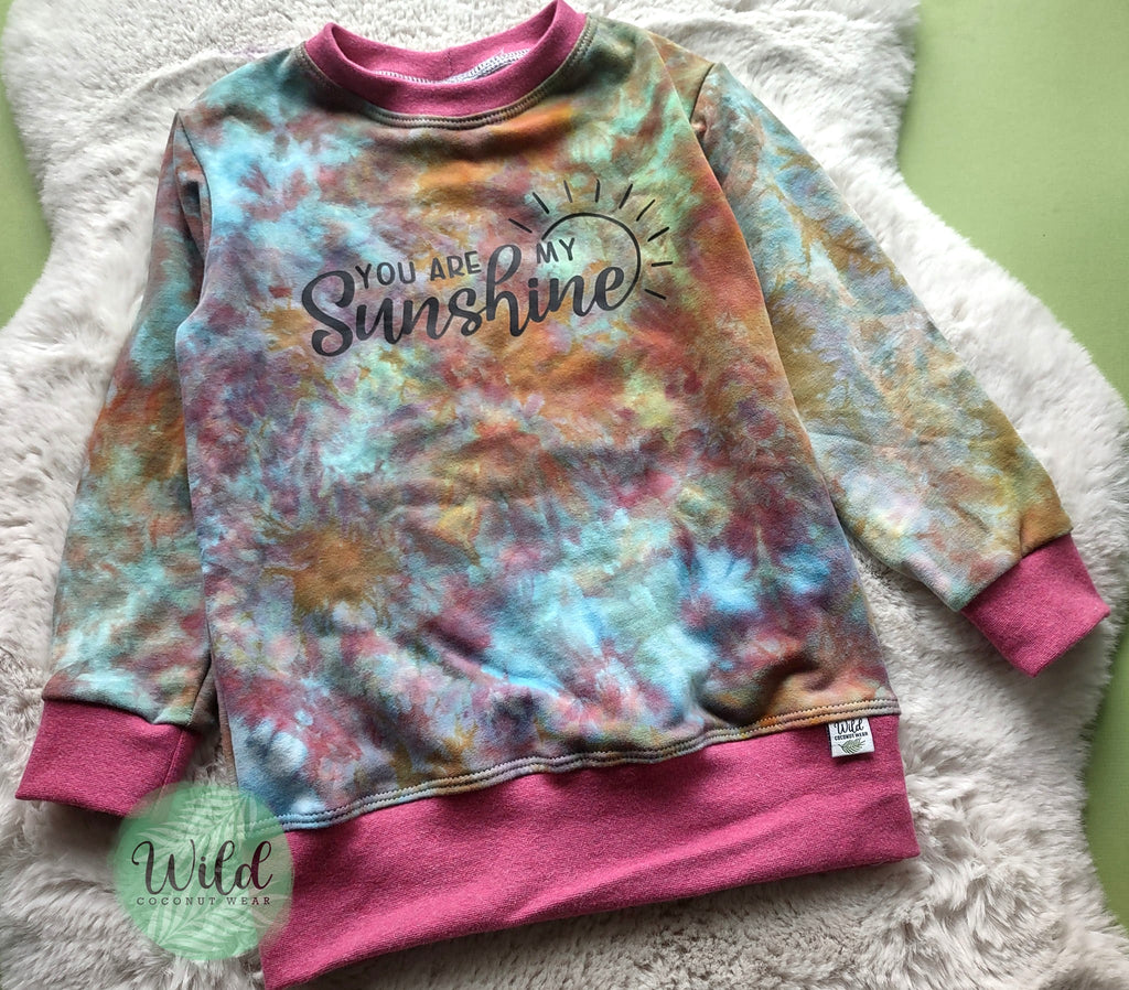 Cotton Fleece Hand Dyed Crew Neck Pullover- You Are My Sunshine- Size 4