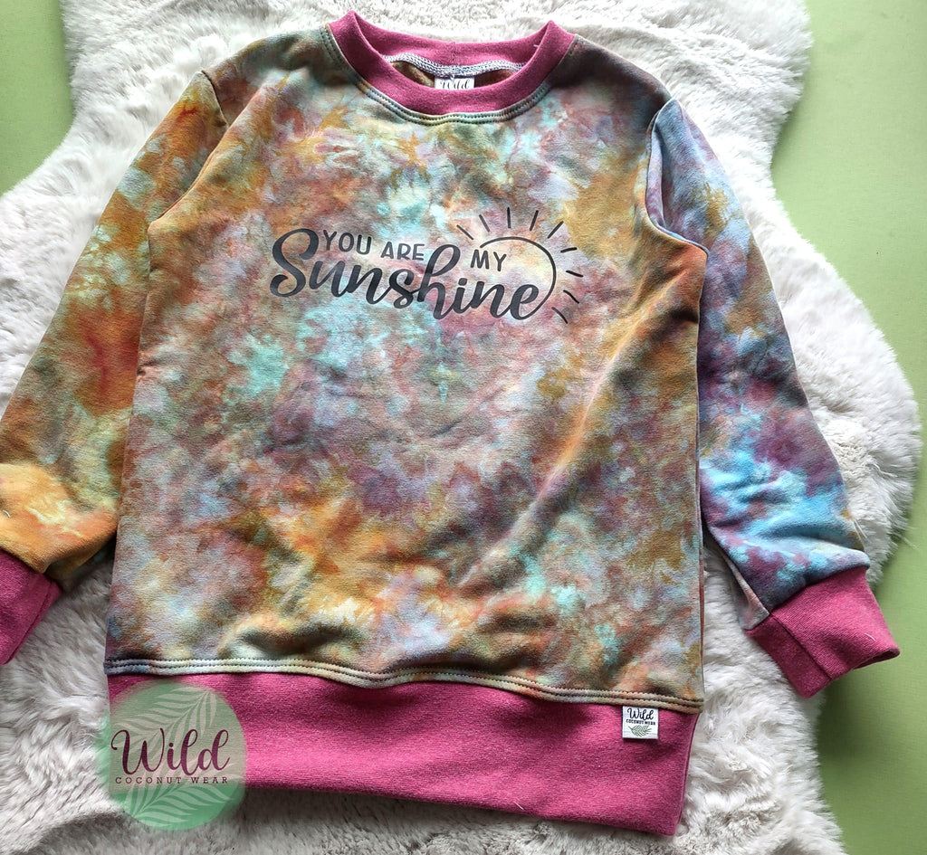Cotton Fleece Hand Dyed Crew Neck Pullover- You Are My Sunshine- Size 5