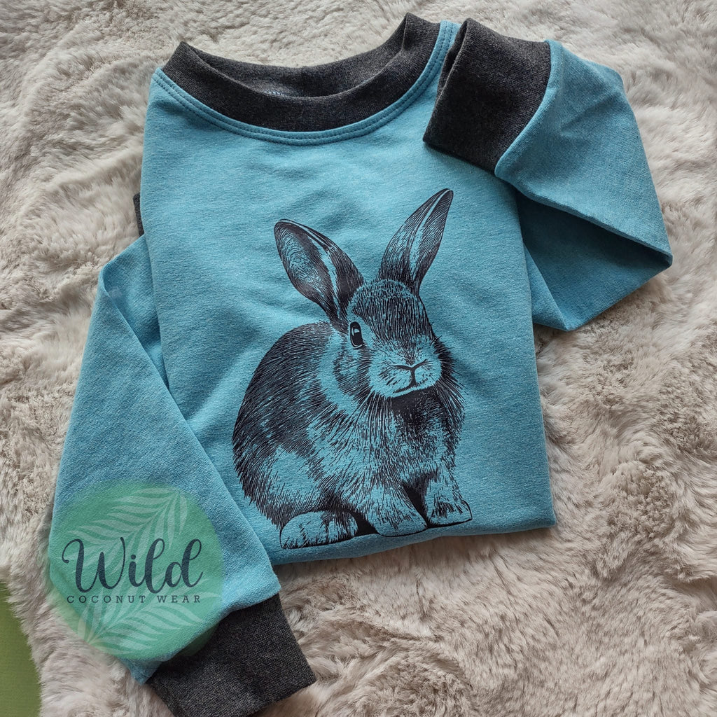Cotton French Terry Crew Neck Pullover- Bunny- Size 6