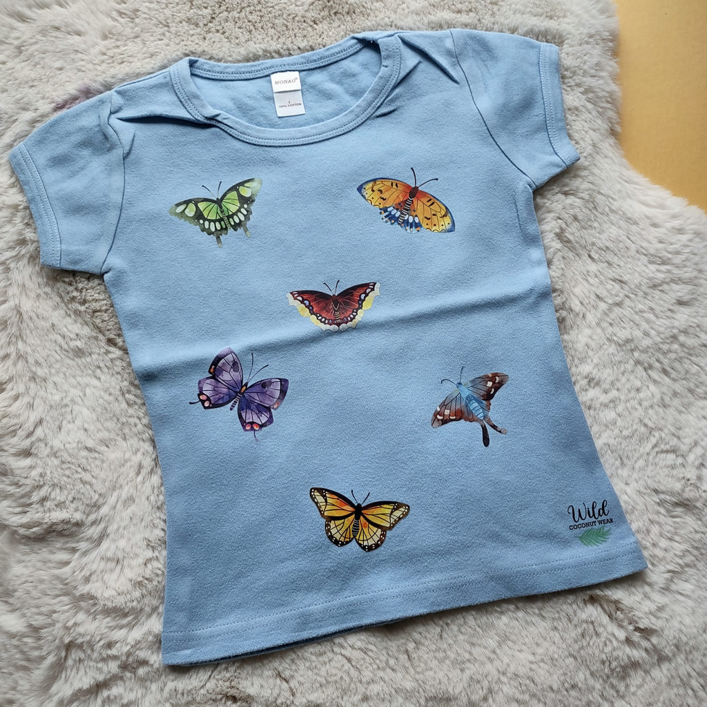 Cotton Graphic Girly Tee- Butterflies- Size 2