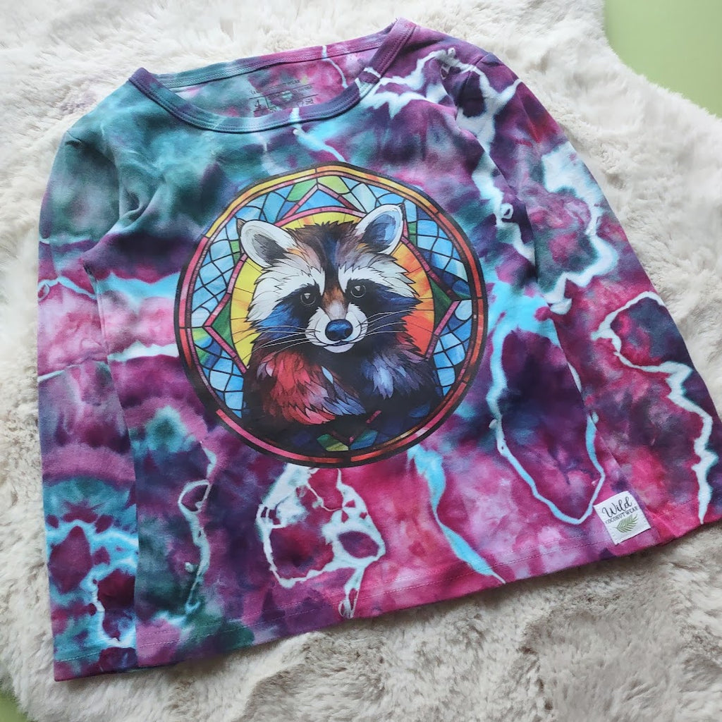 Cotton Hand Dyed Girly Tee-  Raccoon - Size 4