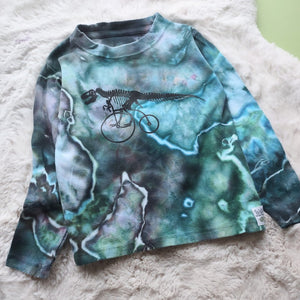 Cotton Hand Dyed Crew Neck Tee- Dino on Bike- Size 18 months