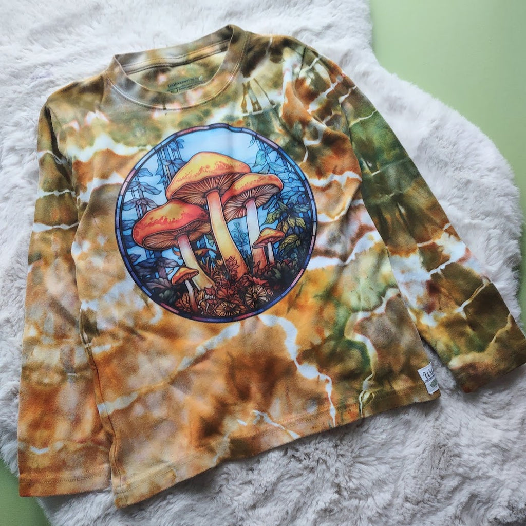 Cotton Hand Dyed Crew Neck Tee- Mushrooms- Size 6