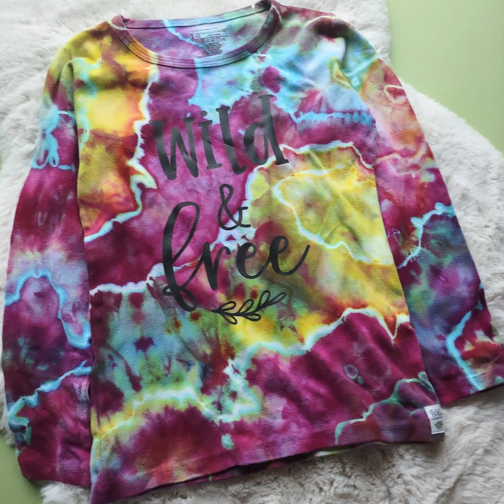 Cotton Hand Dyed Girly Tee- Wild & Free - Size 10