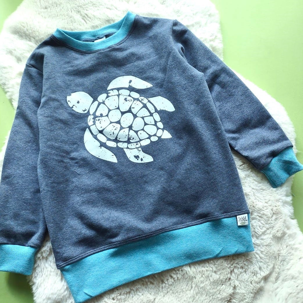 Cotton French Terry Crew Neck Pullover- Sea Turtle- Size 7
