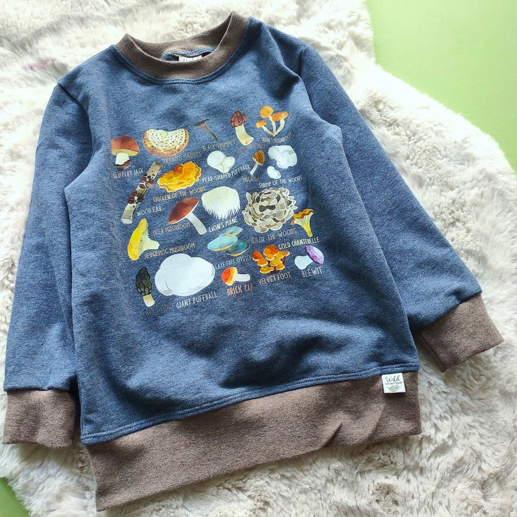 Cotton French Terry Crew Neck Pullover- Mushrooms- Size 4