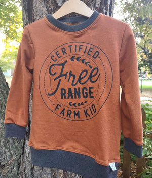 Cotton French Terry Crew Neck Pullover- Farm Kid- Size 3