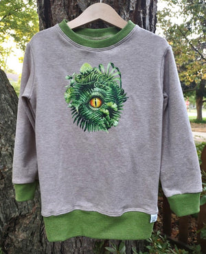 Cotton French Terry Crew Neck Pullover- Dino Eye- Size 5